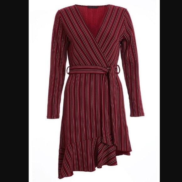 Quiz Maroon Assymetric Wrap Dress - Picture 2 of 7